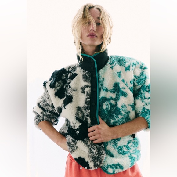 FP Movement by Free People Jackets & Blazers - FP Movement Hit The Slopes Printed Fleece Jacket - Minty Fresh Duet Combo